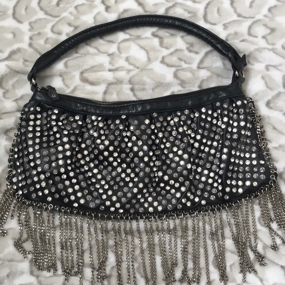 Rhinestone and fringe handbag
